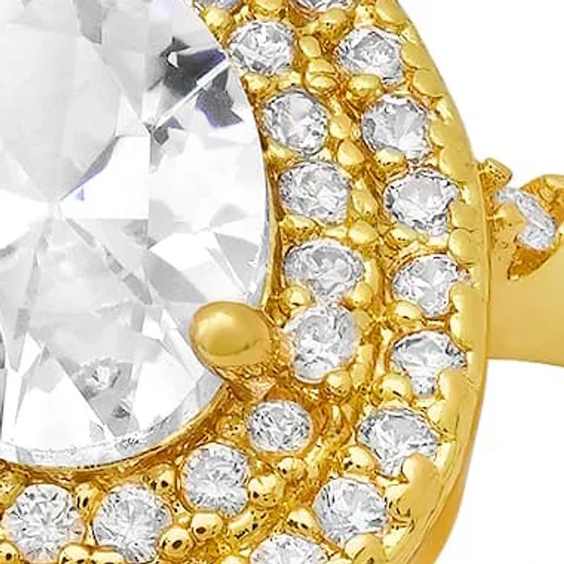 Ladies 18k gold plated brass and simulated diamonds engagement ring