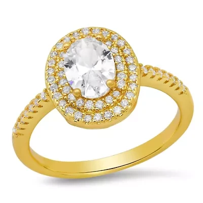 Ladies 18k gold plated brass and simulated diamonds engagement ring