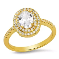Ladies 18k gold plated brass and simulated diamonds engagement ring