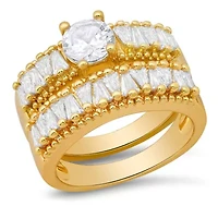 Ladies 18k white gold plated brass simulated diamonds engagement & band ring set