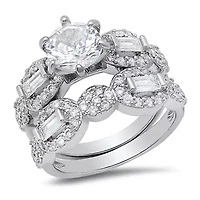 Ladies 18k white gold plated brass and simulated diamonds engagement band2pc ring set