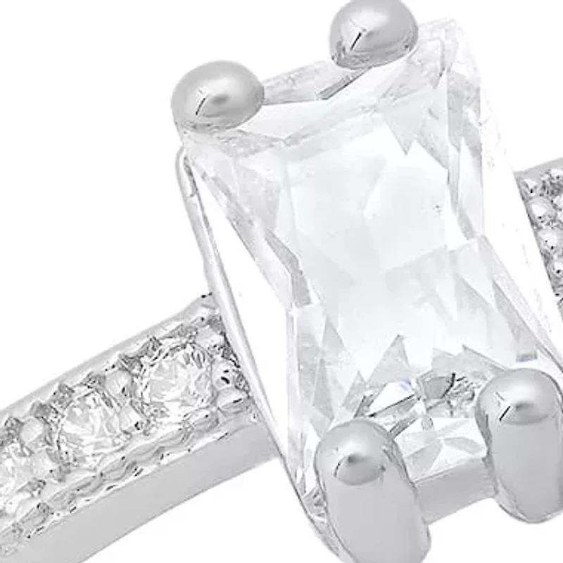 Ladies 18k white gold plated brass and simulated baguettes band ring