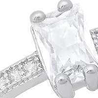 Ladies 18k white gold plated brass and simulated baguettes band ring