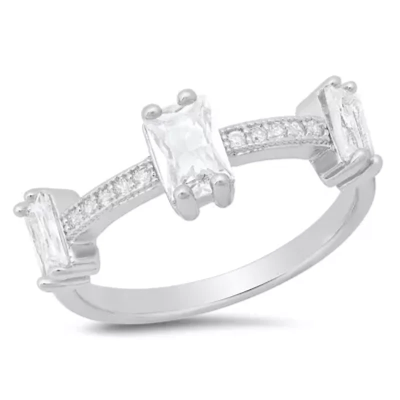 Ladies 18k white gold plated brass and simulated baguettes band ring