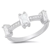 Ladies 18k white gold plated brass and simulated baguettes band ring