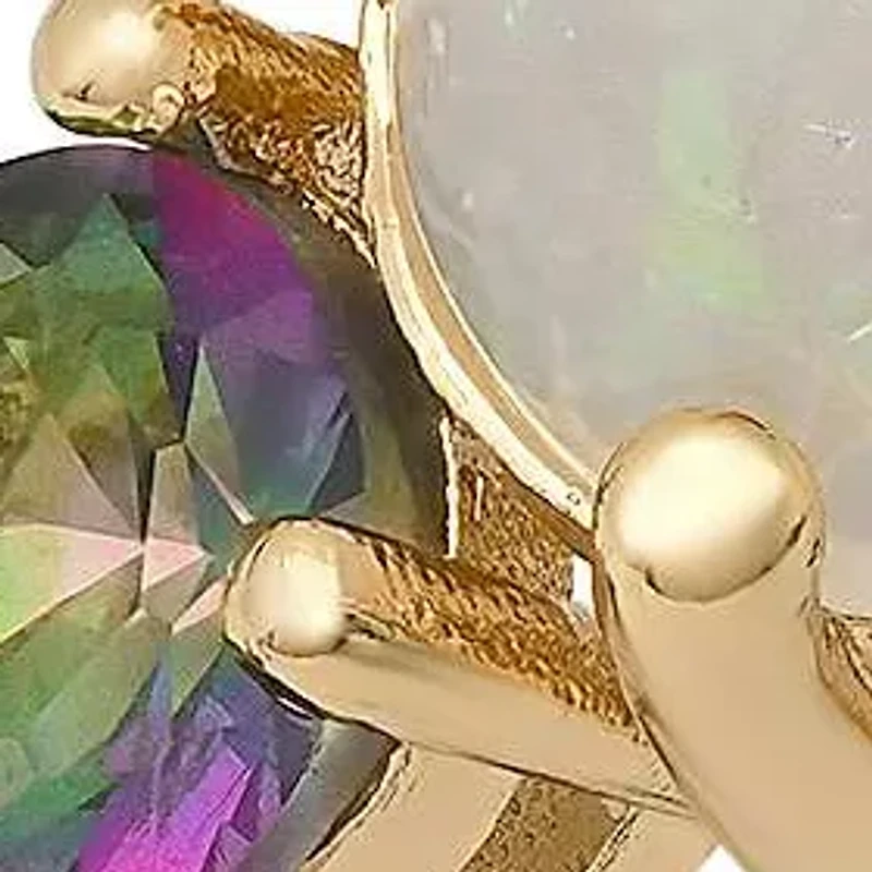 Ladies 18k gold plated brass and simulated diamonds/opal engagement ring