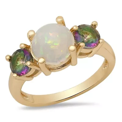 Ladies 18k gold plated brass and simulated diamonds/opal engagement ring