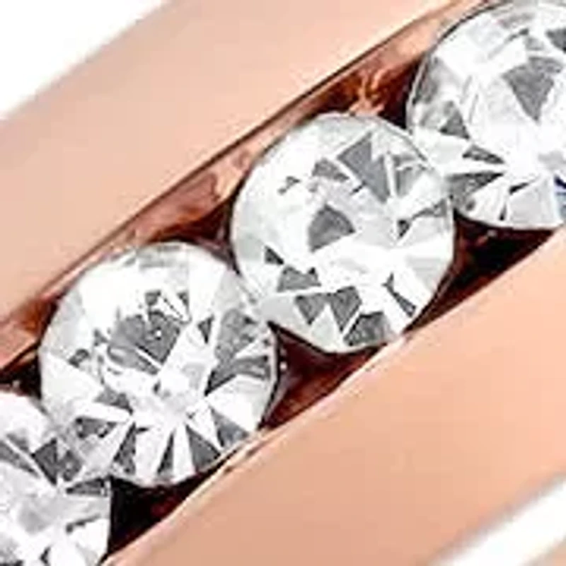 Ladies stainless steel and simulated diamonds band ring