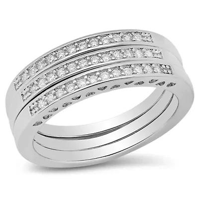 Ladies tri toned brass simulated diamonds 3pc rings set with hearts accents