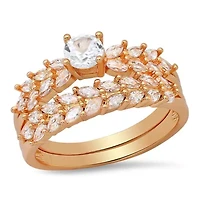 Ladies 18k gold plated brass simulated diamonds band and engagement ring set