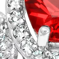 Ladies 18k white gold plated brass simulated cushion red and diamonds engagement ring