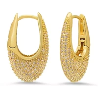 Ladies 18k white gold plated brass simulated diamonds oval huggie earrings