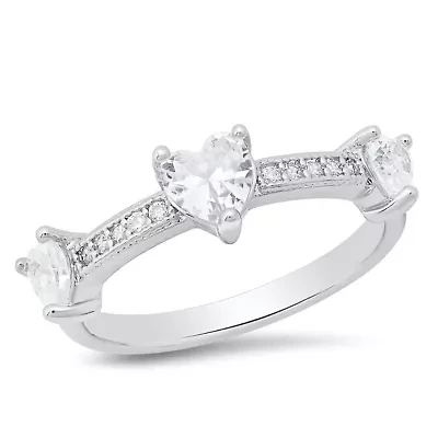 Ladies 18k white gold plated brass simulated heart shape diamonds band ring