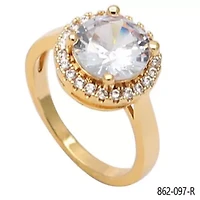 Ladies 18k gold plated brass and simulated diamonds engagement ring
