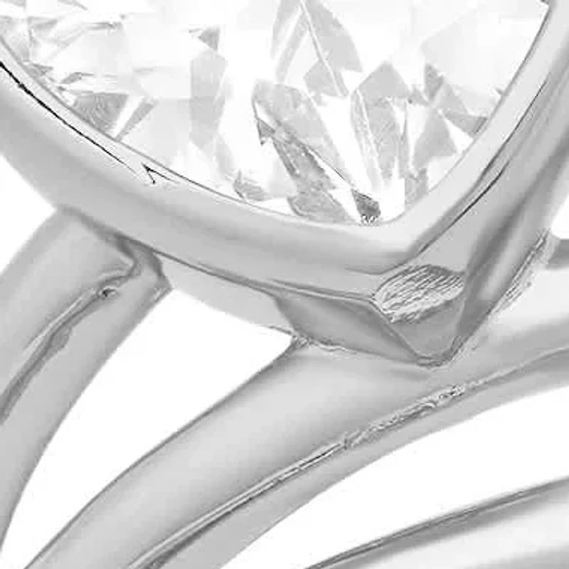 Ladies 18k white gold plated brass and simulated heart shaped twisted ring