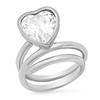 Ladies 18k white gold plated brass and simulated heart shaped twisted ring