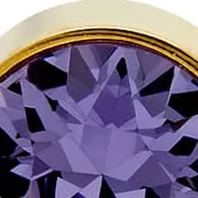 Ladies 18kt gold plated stainless steel stud earrings with February adorned swarovski crystals amethyst birthstone