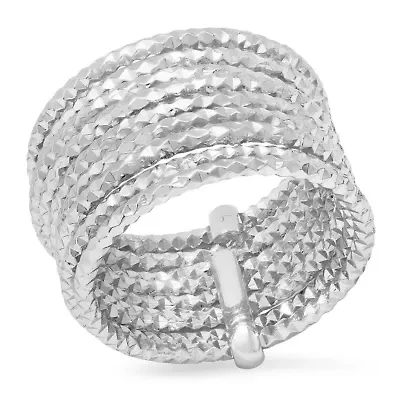 Ladies 18k white gold plated brass hammered stackable ring