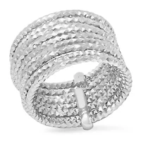 Ladies 18k white gold plated brass hammered stackable ring