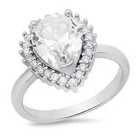Ladies 18k white gold plated brass simulated diamonds pear shape engagement ring