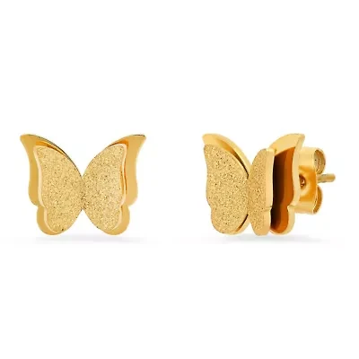 Ladies stainless steel sand dusted butterflies stud earrings