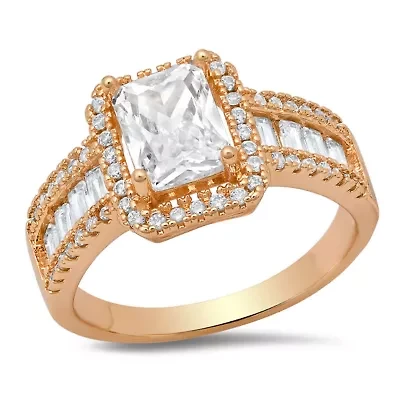 Ladies 18k white gold plated brass simulated diamonds engagement ring