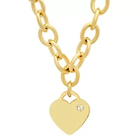 Ladies 18kt gold plated stainless steel rolo heart necklace adorned with swarovski crystals