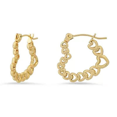 Ladies 18k gold plated stainless steel heart link chain hoop earrings