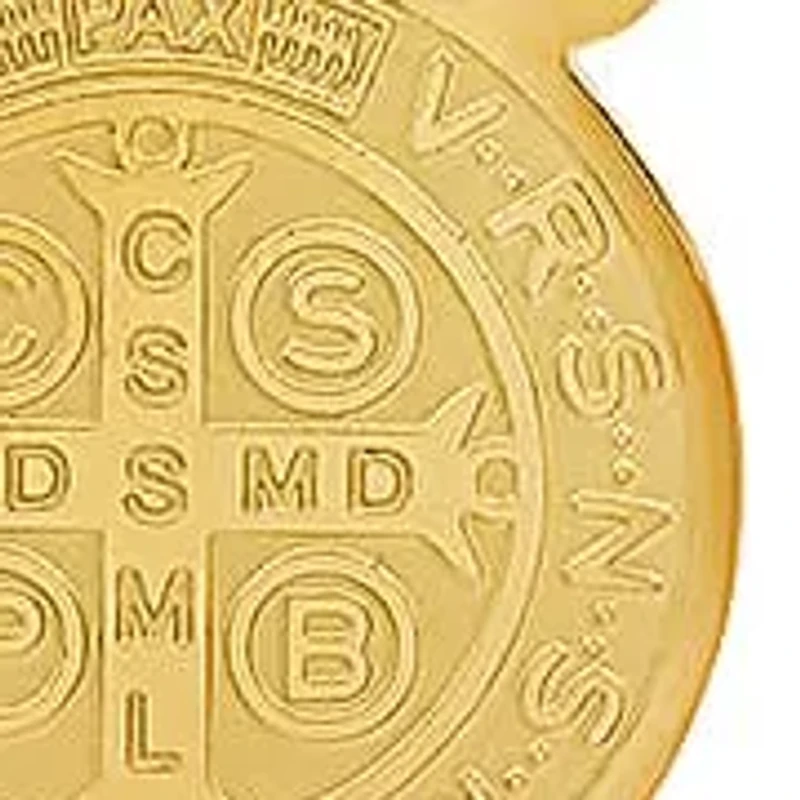 Ladies 18kt gold plated stainless steel st benedict double circle laser engraved scapular religious necklace