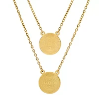 Ladies 18kt gold plated stainless steel st benedict double circle laser engraved scapular religious necklace