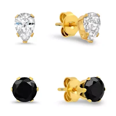 Ladies stainless steel white and black simulated pear/round shape diamond stud earrings set