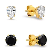Ladies stainless steel white and black simulated pear/round shape diamond stud earrings set