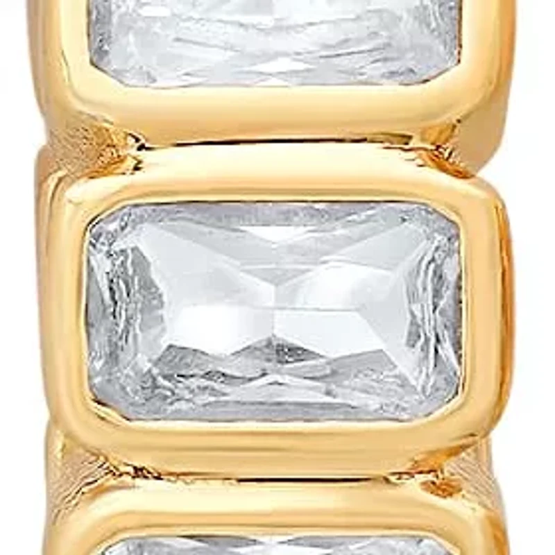 Ladies 18k white gold plated brass and simulated diamonds huggie earrings