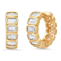 Ladies 18k white gold plated brass and simulated diamonds huggie earrings