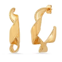 Ladies 18k gold plated stainless steel ribbon twist hoop earrings