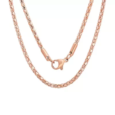Ladies 18k rose gold plated stainless steel round box chain necklace
