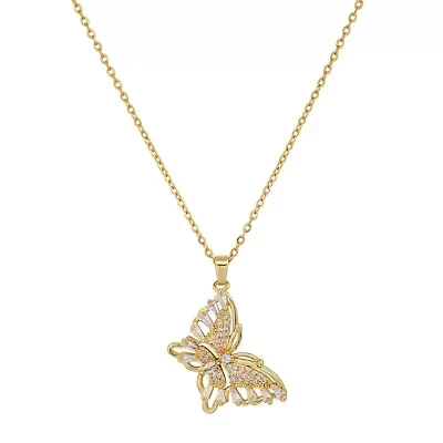 Ladies 18k white gold plated brass and simulated diamonds butterfly pendant