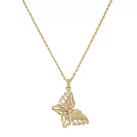 Ladies 18k white gold plated brass and simulated diamonds butterfly pendant