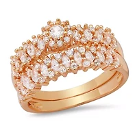 Ladies 18k gold plated brass simulated diamonds band and engagement ring set