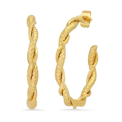 Ladies stainless steel twisted double layered hoop earrings