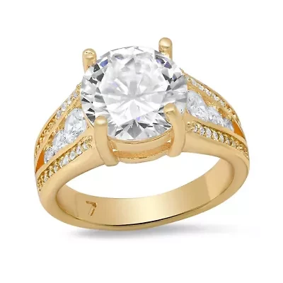Ladies 18k gold plated brass and simulated diamonds engagement ring