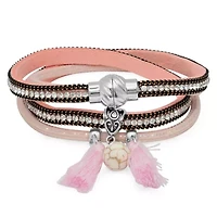 Ladies two one pink simulated leather and diamond wrap bracelet/choker necklace with tassel alloy accents. can be worn as bracelet or choker necklace.