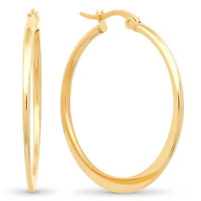 Ladies 18k gold plated stainless steel flat hoop earrings