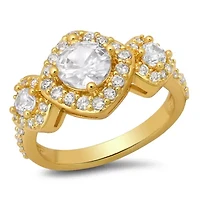 Ladies 18k gold plated brass and simulated diamonds engagement ring