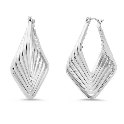 Ladies 18k gold plated stainless steel geometric irregular multilayered huggie earrings