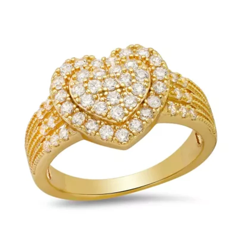 Ladies 18k white gold plated brass and simulated diamonds heart shape ring