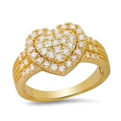 Ladies 18k white gold plated brass and simulated diamonds heart shape ring