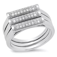 Ladies 18k white gold plated brass simulated diamonds tube 3pc rings set