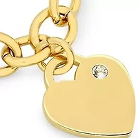 Ladies stainless steel rolo heart bracelet adorned with swarovski crystals