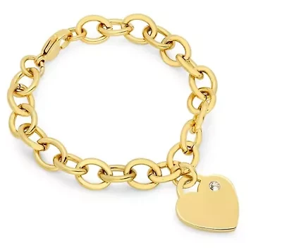 Ladies stainless steel rolo heart bracelet adorned with swarovski crystals